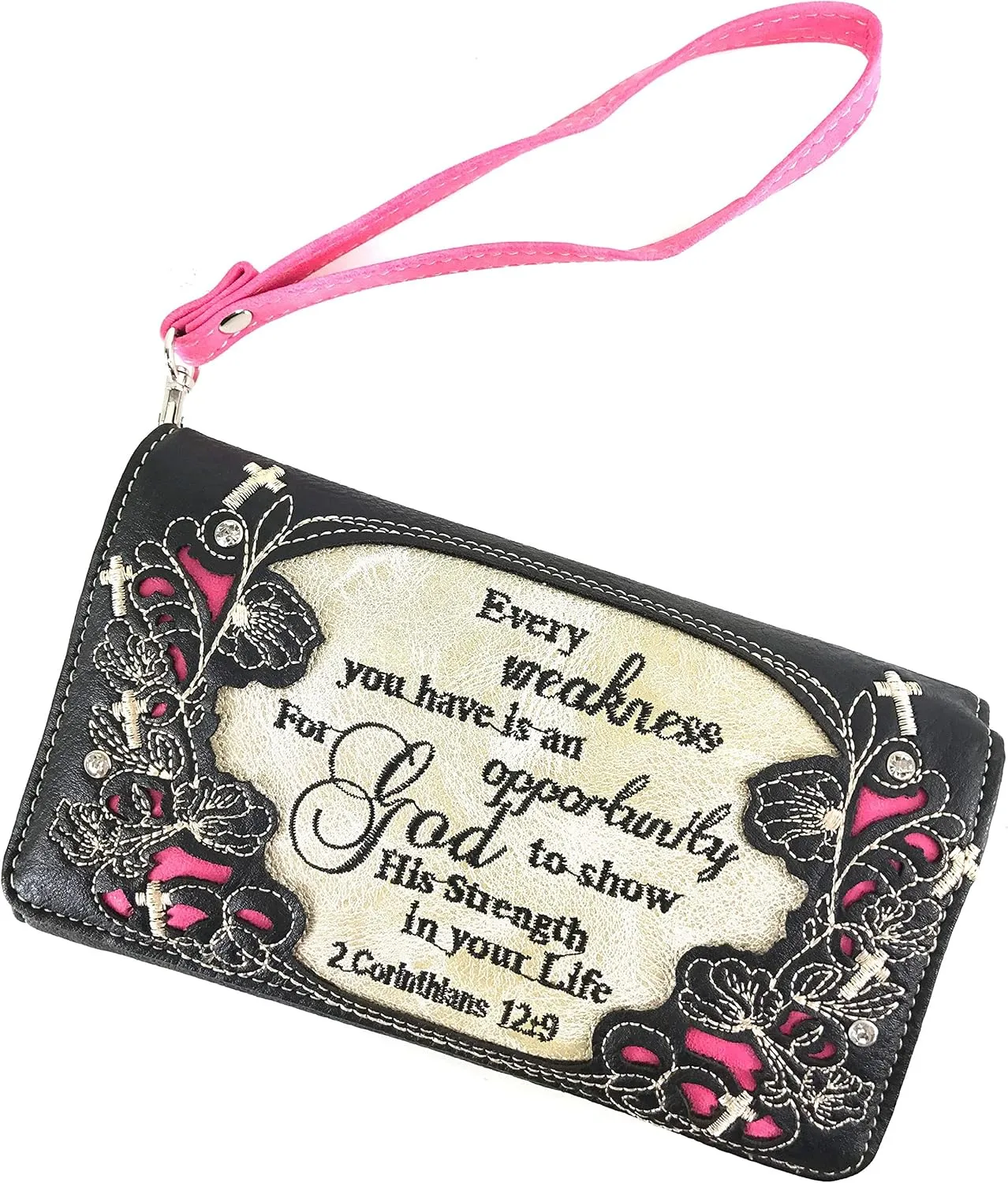 Zelris Bible Verse Corinthians 12:9 God Women Crossbody Trifold Wallet