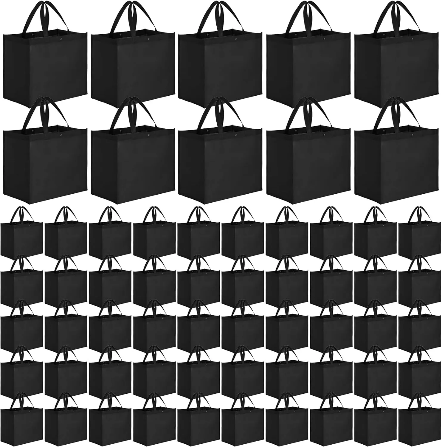 Zhehao 60 Pcs Reusable Grocery Shopping Bags Large Foldable Gift Tote Non Woven Fabric Bags with Handle and Plastic Button for Birthdays, Bridesmaids, Party Favors, 15 x 9.5 x 13 Inch(Black)