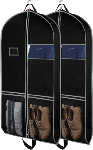 Zilink Garment Bags Suit Bag for Travel and Storage 43 inches Gusseted Suit Cover Protector for Closet with 2 Large Pockets and 2 Carry Handles for Suit Coat, Dress, Set of 2