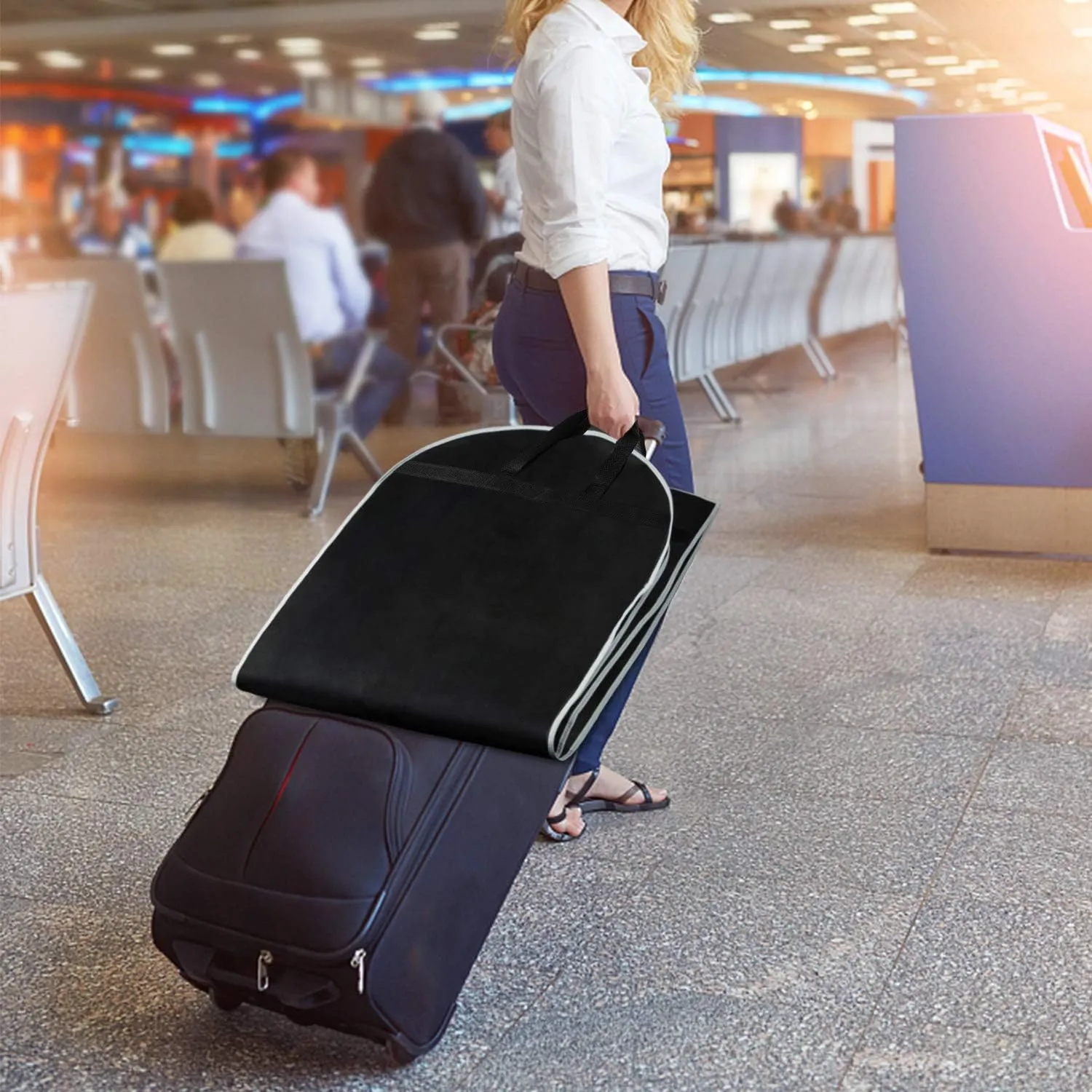 Zilink Garment Bags Suit Bag for Travel and Storage 43 inches Gusseted Suit Cover Protector for Closet with 2 Large Pockets and 2 Carry Handles for Suit Coat, Dress, Set of 2