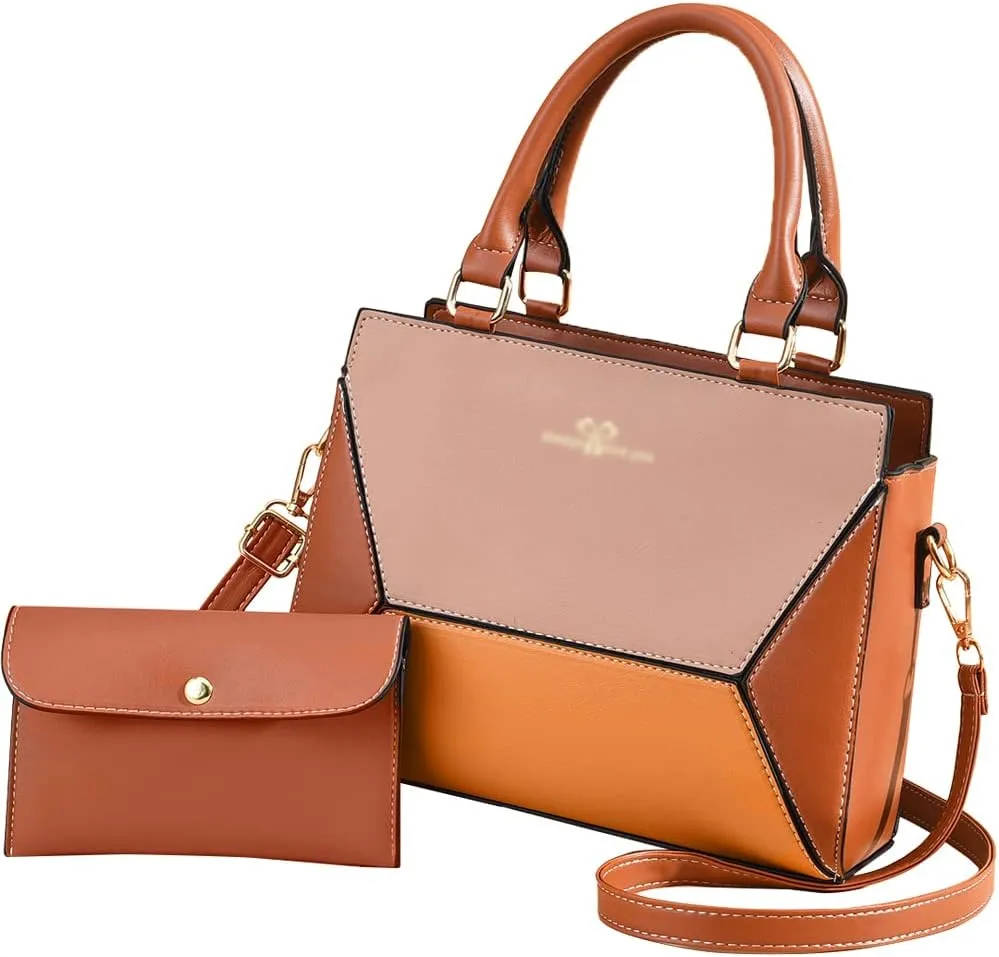 ZiMing® Handbag for Women PU Leather Geometric Splicing Tote Bag Purse Large Capacity Totes Wallet Clutch 2 Pcs Set