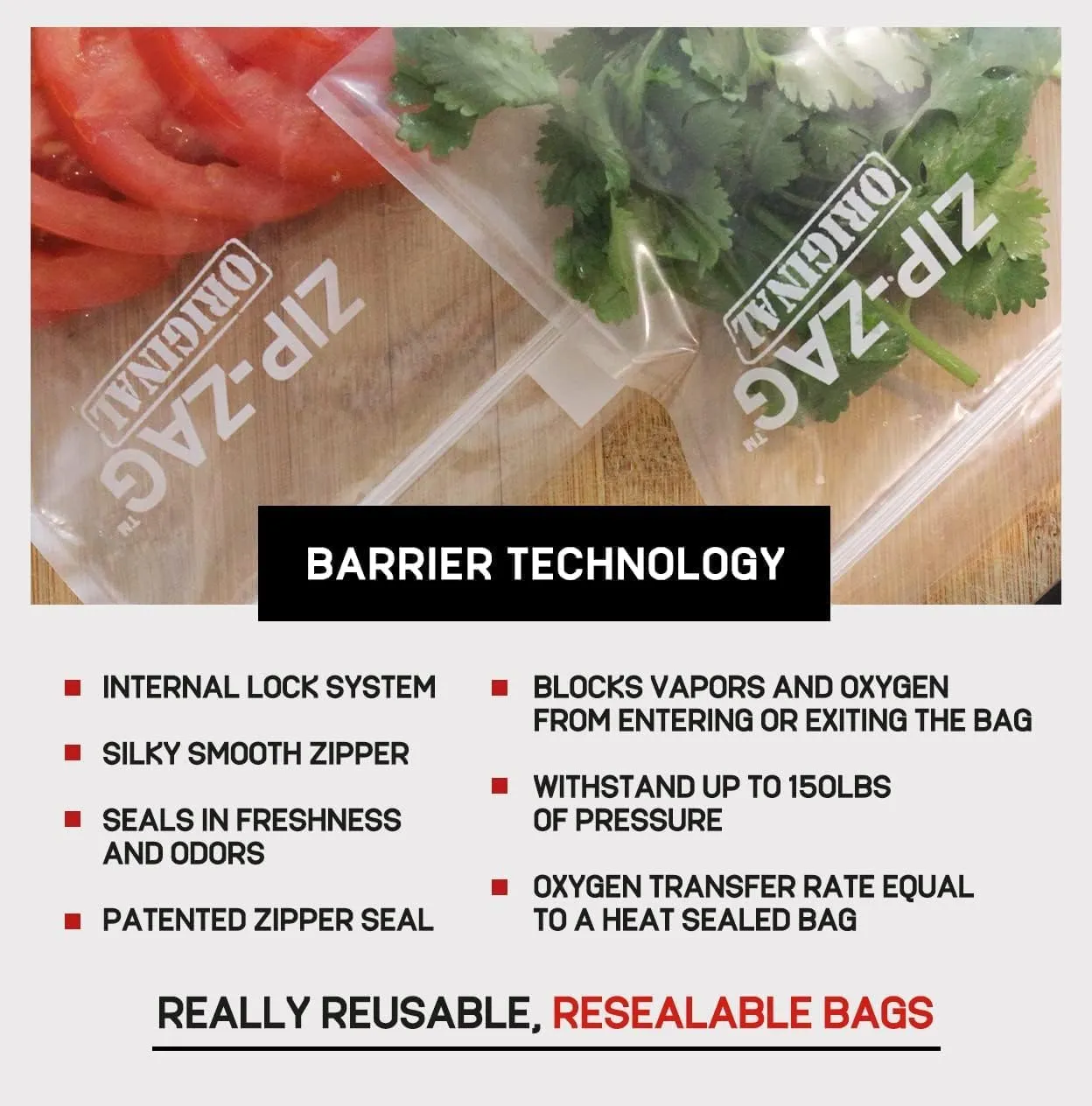 Zip Zag Bag Black (2 LB) 10x Extra Large Zipper Bags (16.93" x 16.93") | Say Goodbye to Stale Herbs And Spices With Food Safe Zipper bags | Resealable, Reusable, Washable, Airtight Bags