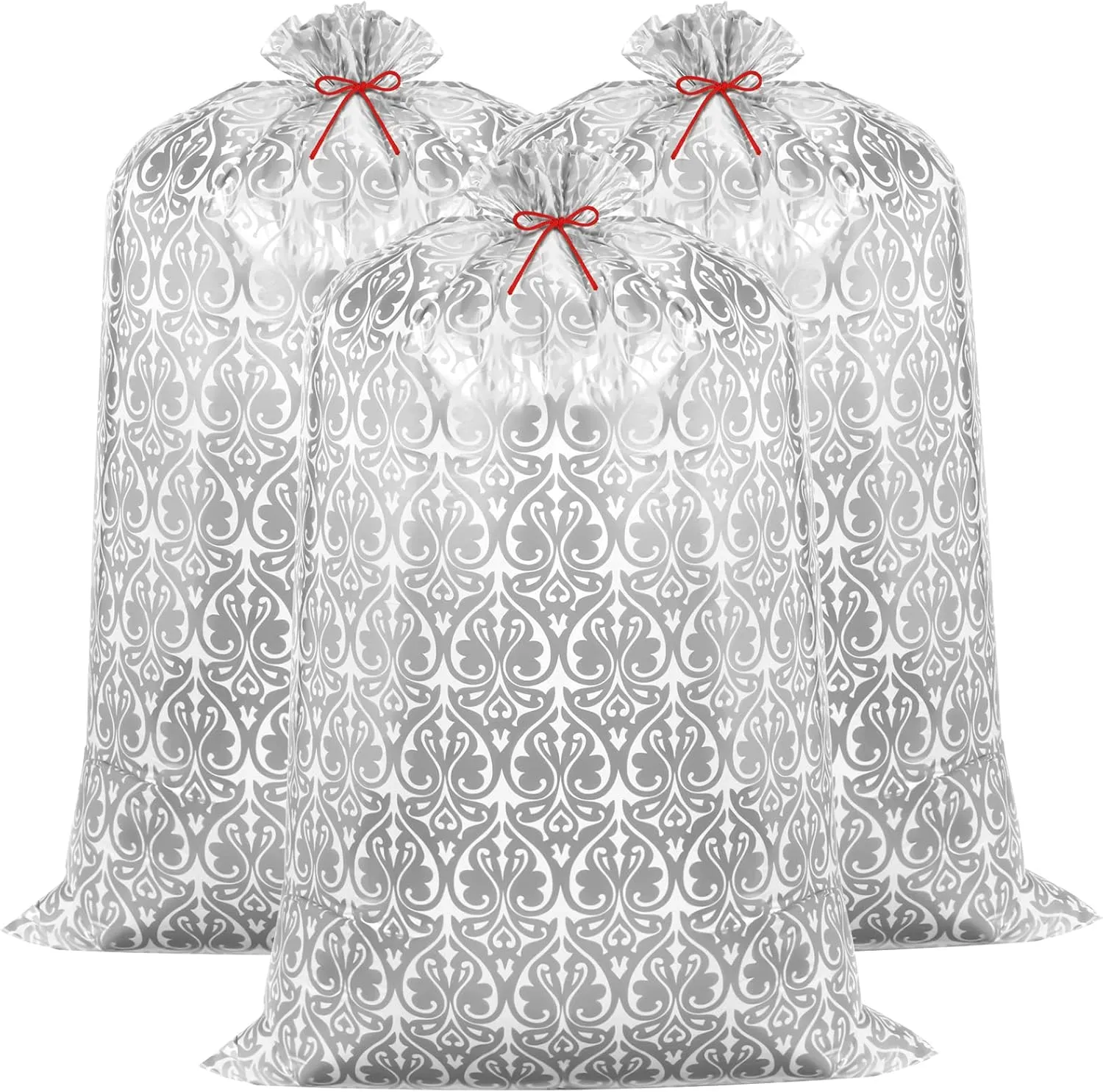 Zonon 3 Pcs 56'' Jumbo Silver Gift Bag Giant Wedding Gift Bag Extra Large Gift Bags XXL Large Plastic Gift Bags for Birthday Party Favors Gift Wrap Luggage Huge Easter Bag
