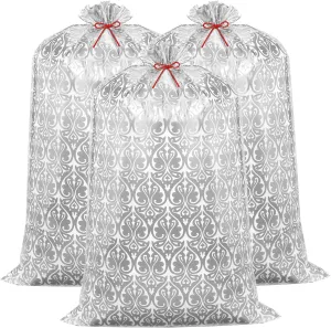Zonon 3 Pcs 56'' Jumbo Silver Gift Bag Giant Wedding Gift Bag Extra Large Gift Bags XXL Large Plastic Gift Bags for Birthday Party Favors Gift Wrap Luggage Huge Easter Bag