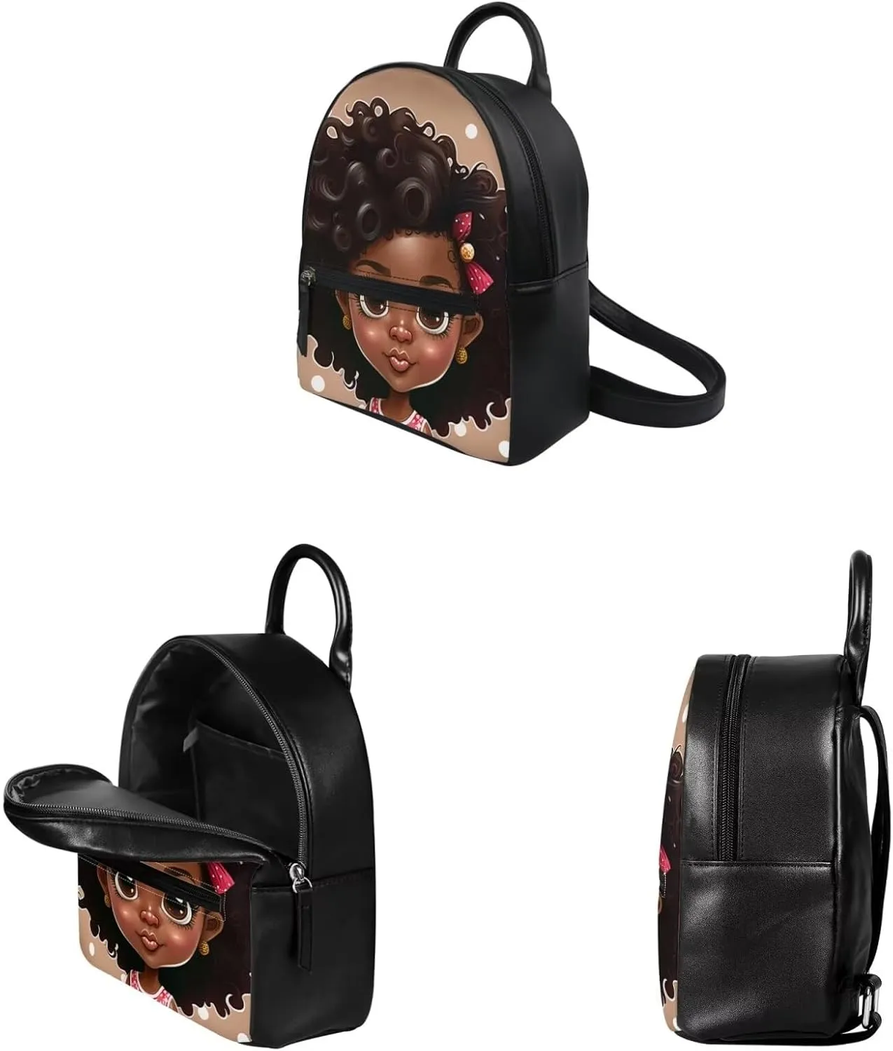 ZOUTAIRONG African Black Girl Mini Backpack Leather Purse and Wallet Set for Women Small Daypacks Purse for Girls Travel Pouch Afro American Magic Princess Makeup Bag
