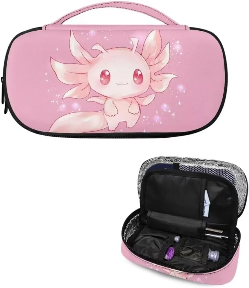 ZOUTAIRONG Axolotl Insulin Cooler Travel Case for Women Diabetic Kit Insulated Organizer Portable Cooling Bag for Insulin Pen and Medication Diabetic Supplies Spring Pink