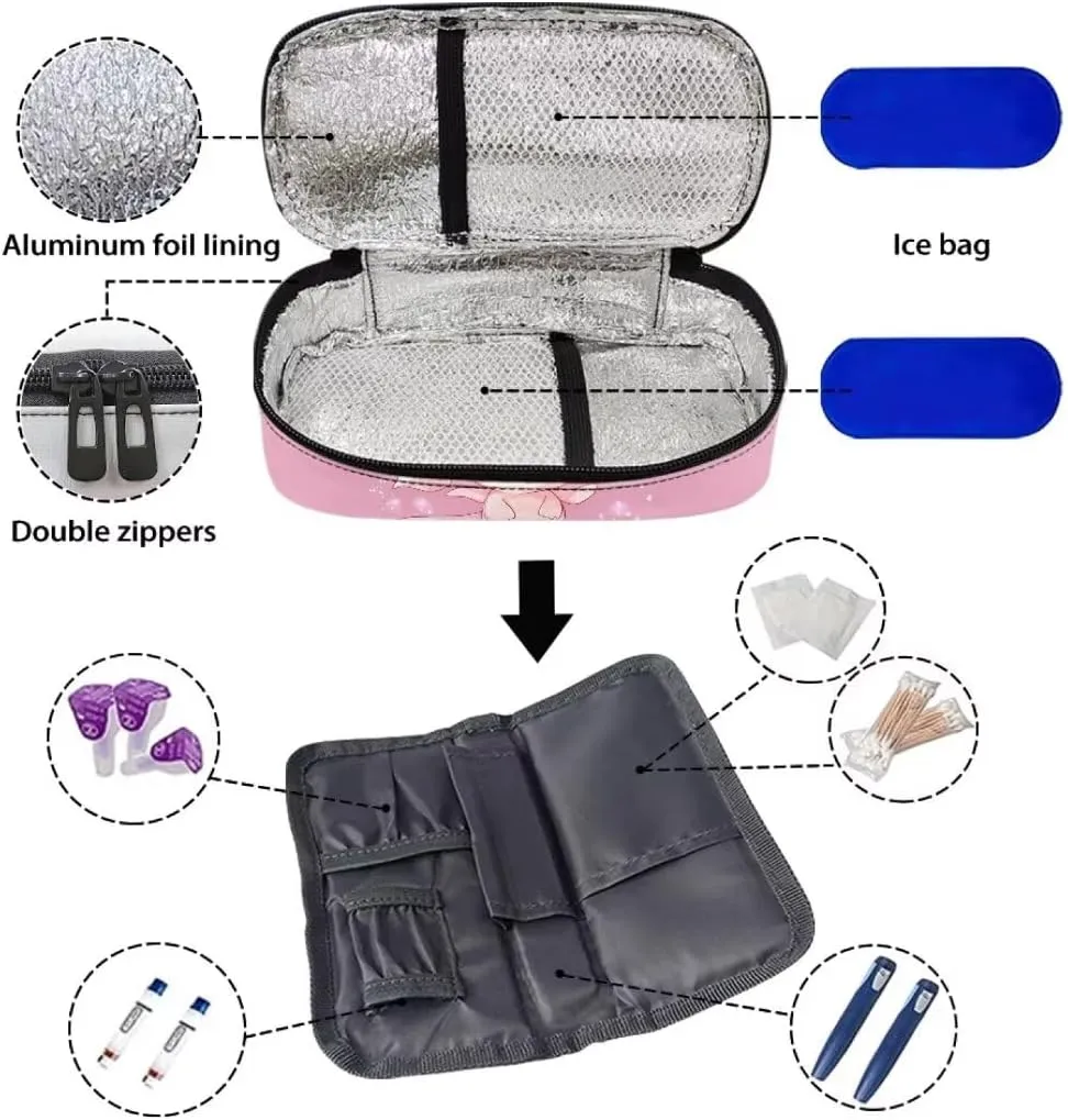 ZOUTAIRONG Axolotl Insulin Cooler Travel Case for Women Diabetic Kit Insulated Organizer Portable Cooling Bag for Insulin Pen and Medication Diabetic Supplies Spring Pink