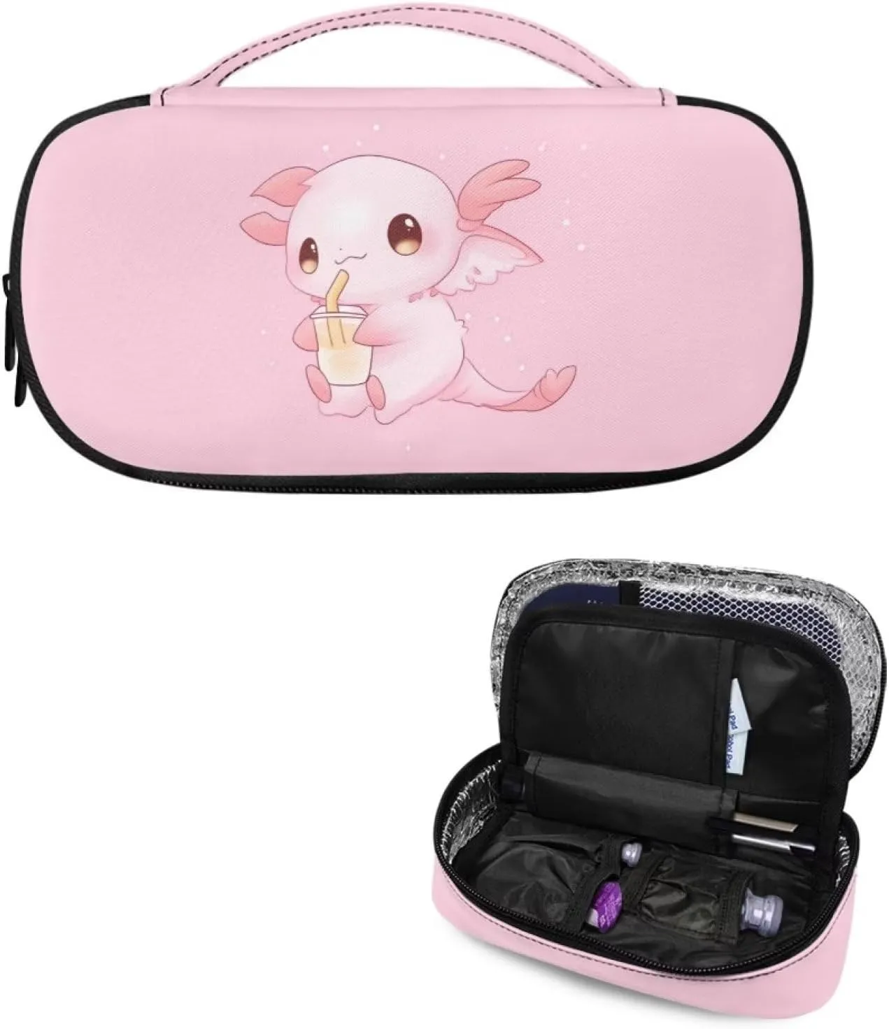 ZOUTAIRONG Axolotl Insulin Travel Case Cooler for Medicine Insulated Organizer Medication Cooler Bag for Diabetic Insulin Pen and Vials Storage Christmas Gifts Pink