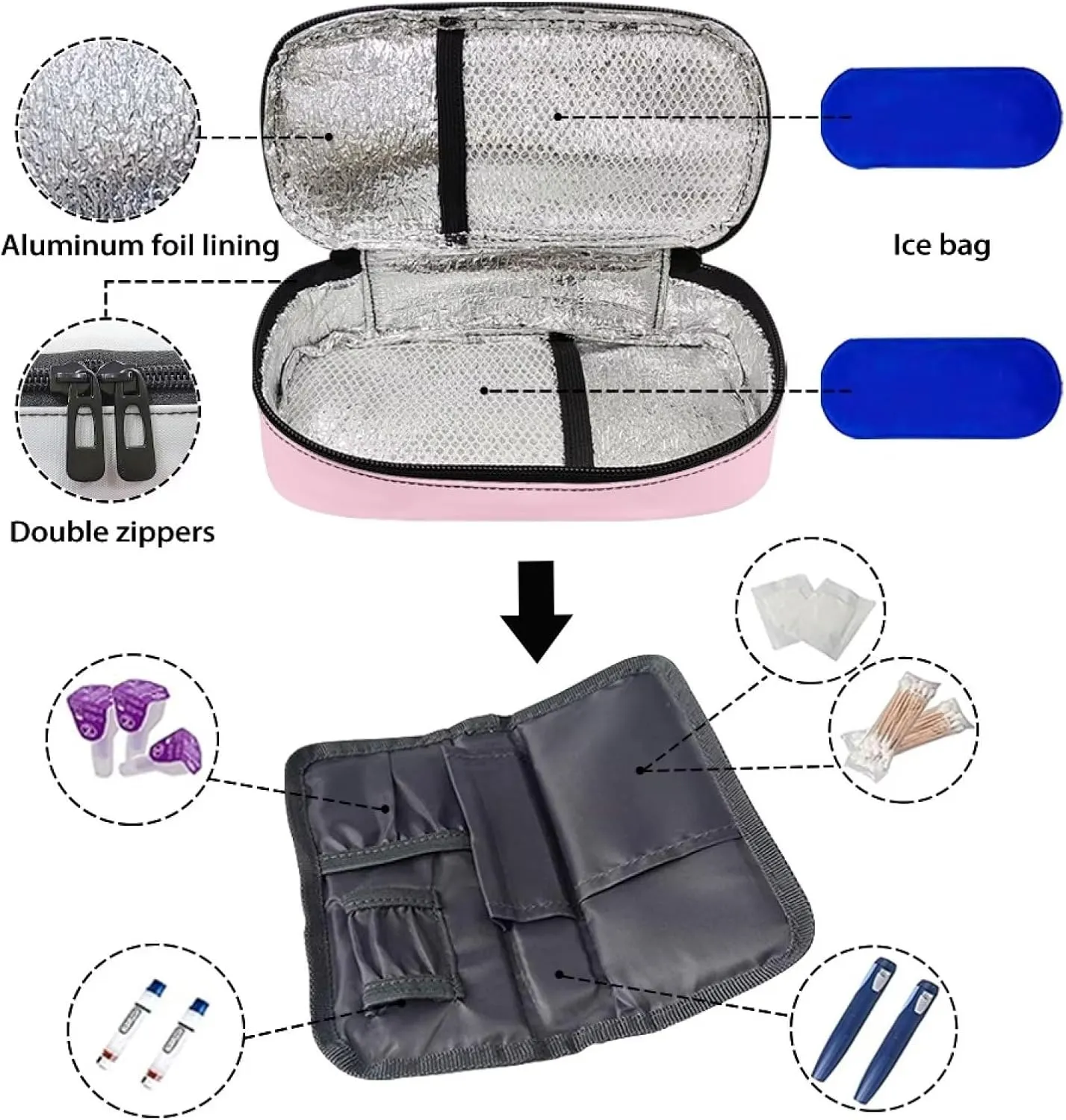 ZOUTAIRONG Axolotl Insulin Travel Case Cooler for Medicine Insulated Organizer Medication Cooler Bag for Diabetic Insulin Pen and Vials Storage Christmas Gifts Pink