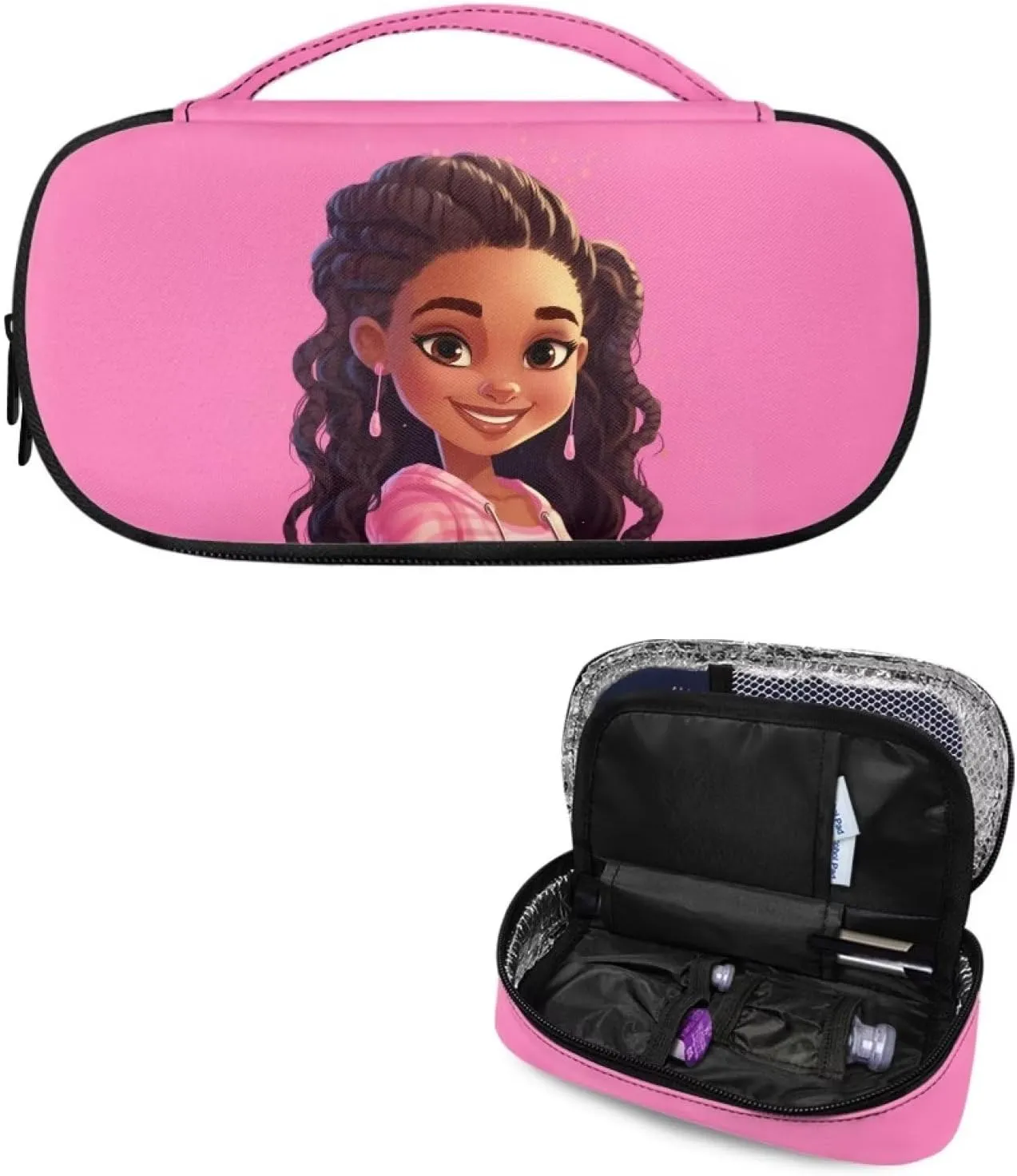 ZOUTAIRONG Black African Girl Insulin Cooler Travel Case Insulated Diabetic Kit Portable Bag Medication Cooler Bag for Insulin Pens Blood Glucose Monitor Supplies American Princess