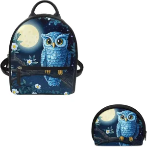 ZOUTAIRONG Blue Eagle Print Mini Backpack Purse for Women Teen Girls Shoulder Bag Wallet Set Portable Case Daypack Small Travel Pouch Shopping Bag