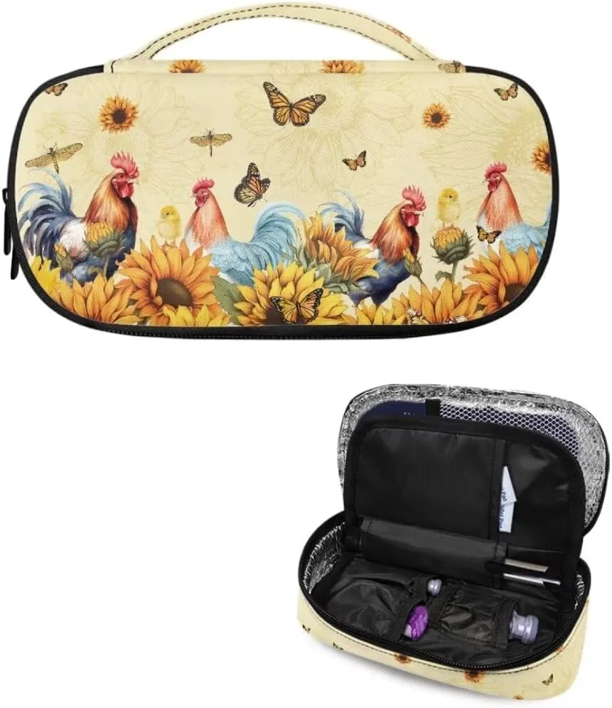ZOUTAIRONG Butterfly Chicken Insulin Cooler Travel Case for Women Girls Travel Medicine Bag with Handle Zipper Purse Insulin Pouch Small Diabetic Supplies Bag Medication Travel Case for Insulin Pen