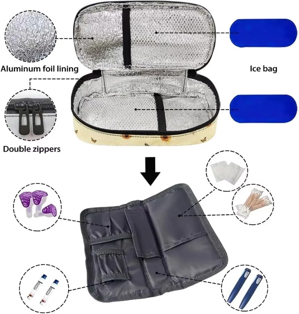 ZOUTAIRONG Butterfly Chicken Insulin Cooler Travel Case for Women Girls Travel Medicine Bag with Handle Zipper Purse Insulin Pouch Small Diabetic Supplies Bag Medication Travel Case for Insulin Pen