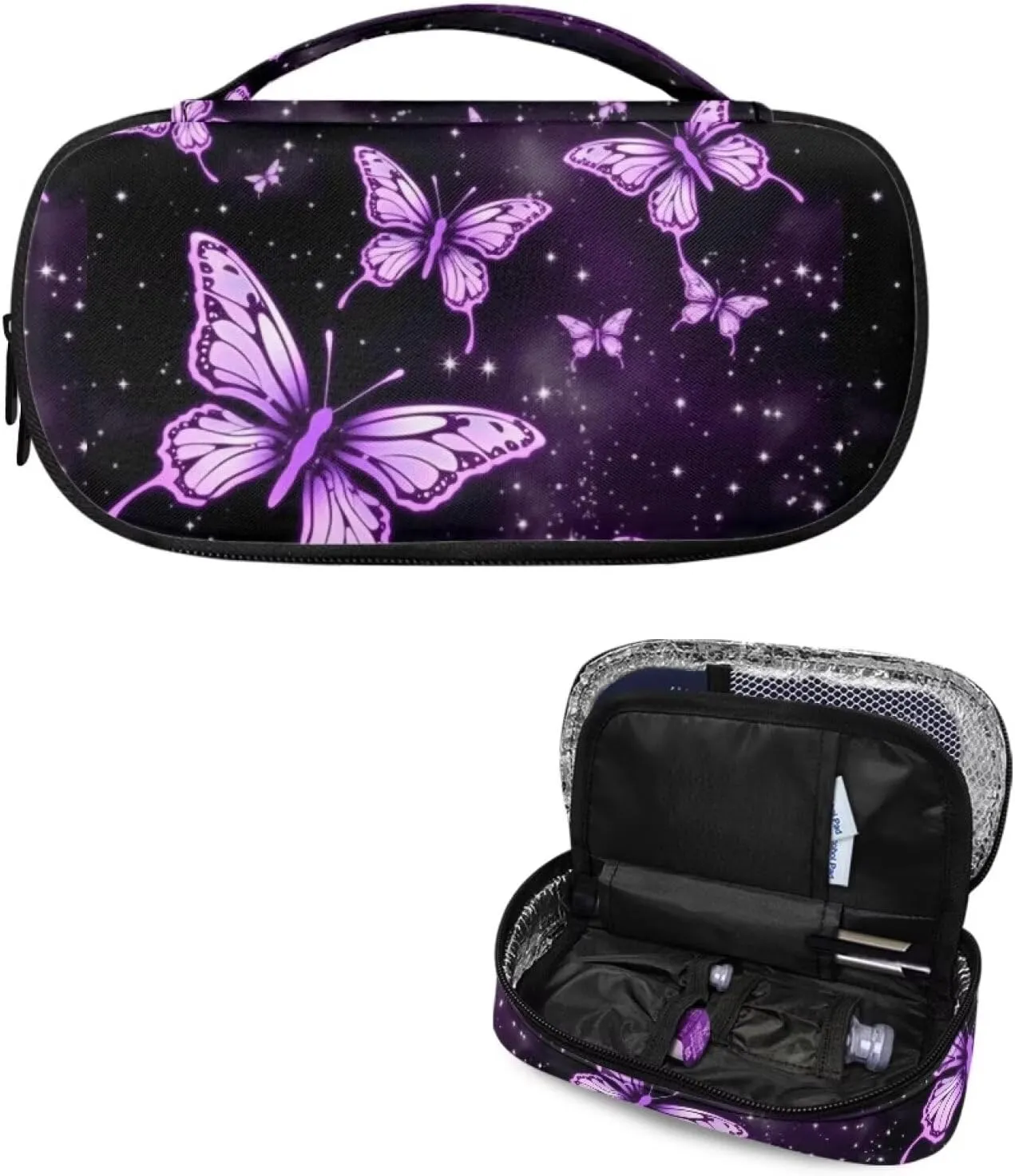 ZOUTAIRONG Butterfly Insulin Cooler Travel Bag Diabetic Kit Medications Organizer Case Travel Storage Portable Purse Medicine Cooler Bag for Insulin Pens Insulin Pouch Purple Moon Star