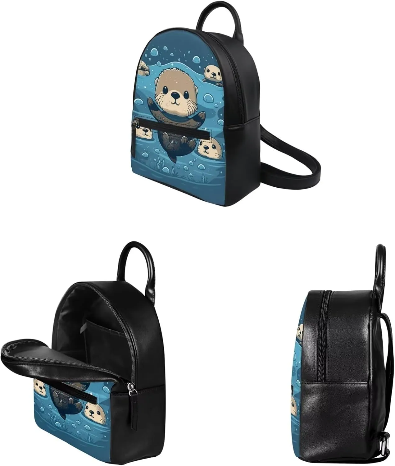 ZOUTAIRONG Cute Otter Mini Backpack Set for Women Purse Wallet Daypack College School Travel Pouch Shoulder Bag Small Backpack Mini Purse for Girls Casual Rucksack Blue