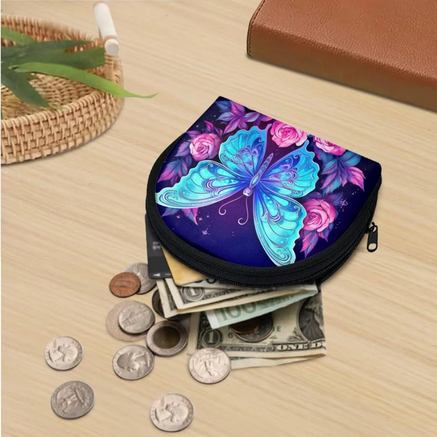 ZOUTAIRONG Flower Butterfly Mini Backpack Purse for Teen Girls Small Daypack Womens Wallet Set Travel Storage Bag Casual Rucksack Shoulder Bag Satchel Purse Handbags Blue