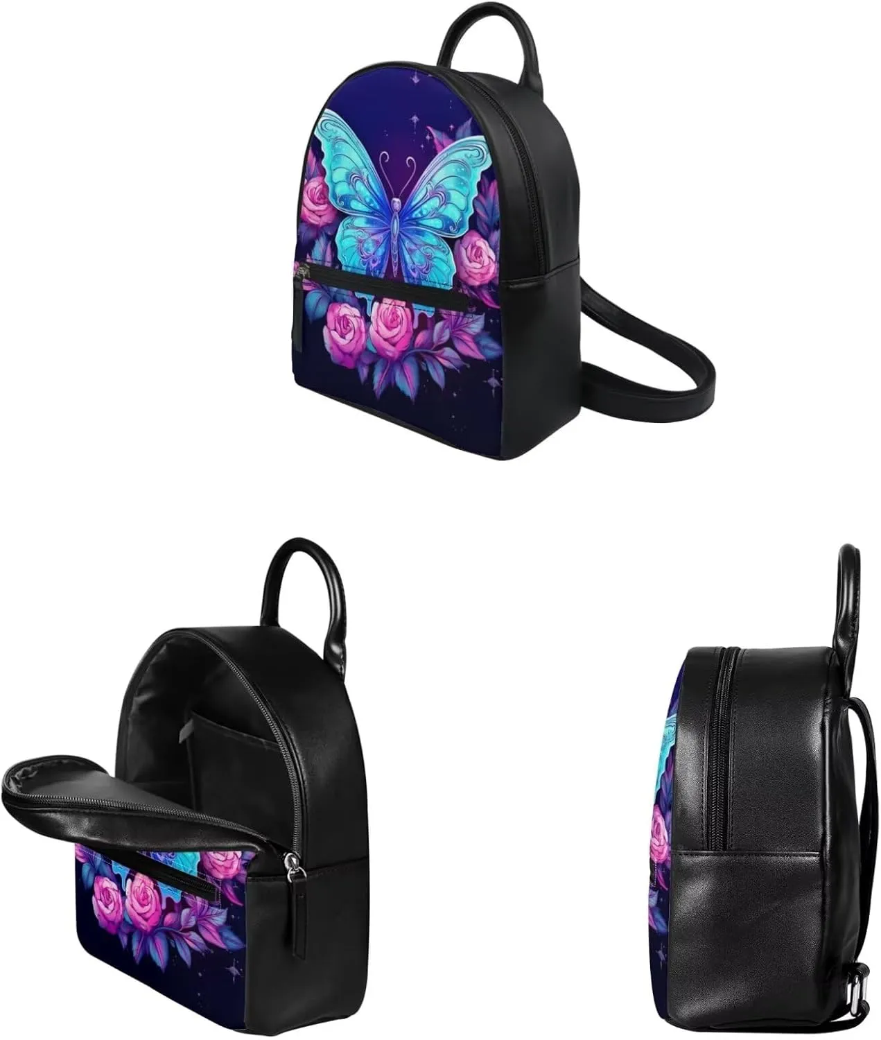 ZOUTAIRONG Flower Butterfly Mini Backpack Purse for Teen Girls Small Daypack Womens Wallet Set Travel Storage Bag Casual Rucksack Shoulder Bag Satchel Purse Handbags Blue